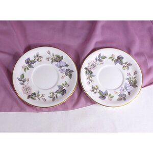 Royal Worcester June Garland 2 saucers, pretty spring pastel bridal breakfast